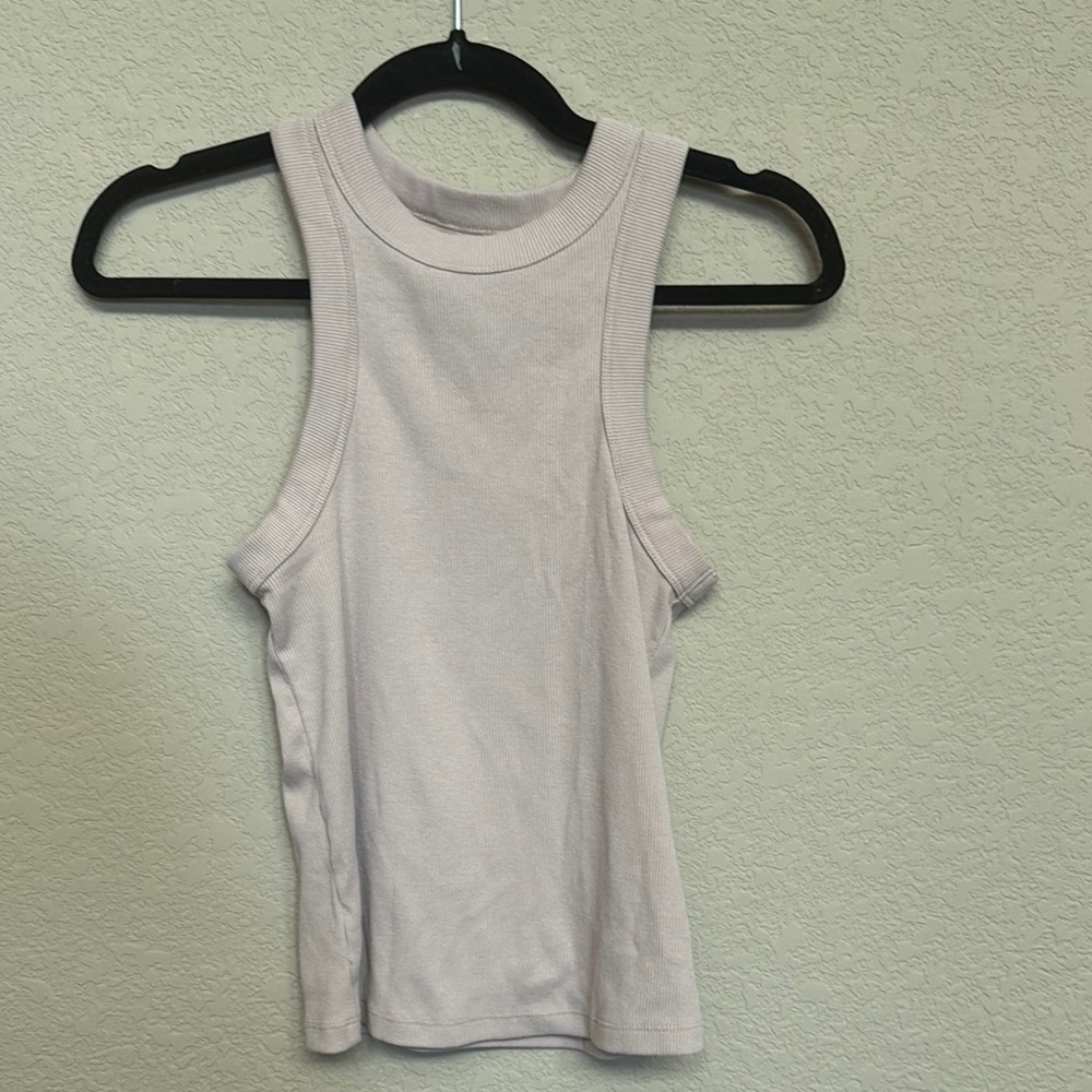 Old Navy Beige Ribbed High-Neck Tank Top